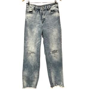 INC Denim International Blue Distressed High Rise‎ Straight Stretchy Jeans 10